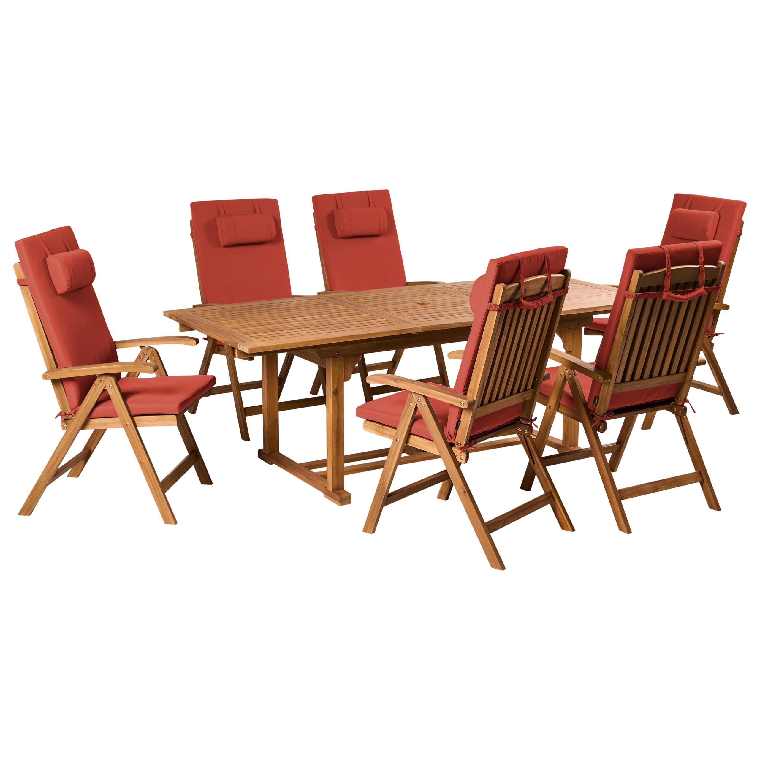 GARTENMÖBEL-SET 6-Sitzer Rot Akazienholz Java Premium - Hellbraun, Holz - Beliani