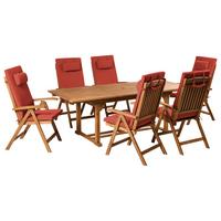 GARTENMÖBEL-SET 6-Sitzer Rot Akazienholz Java Premium - Hellbraun, Holz - Beliani