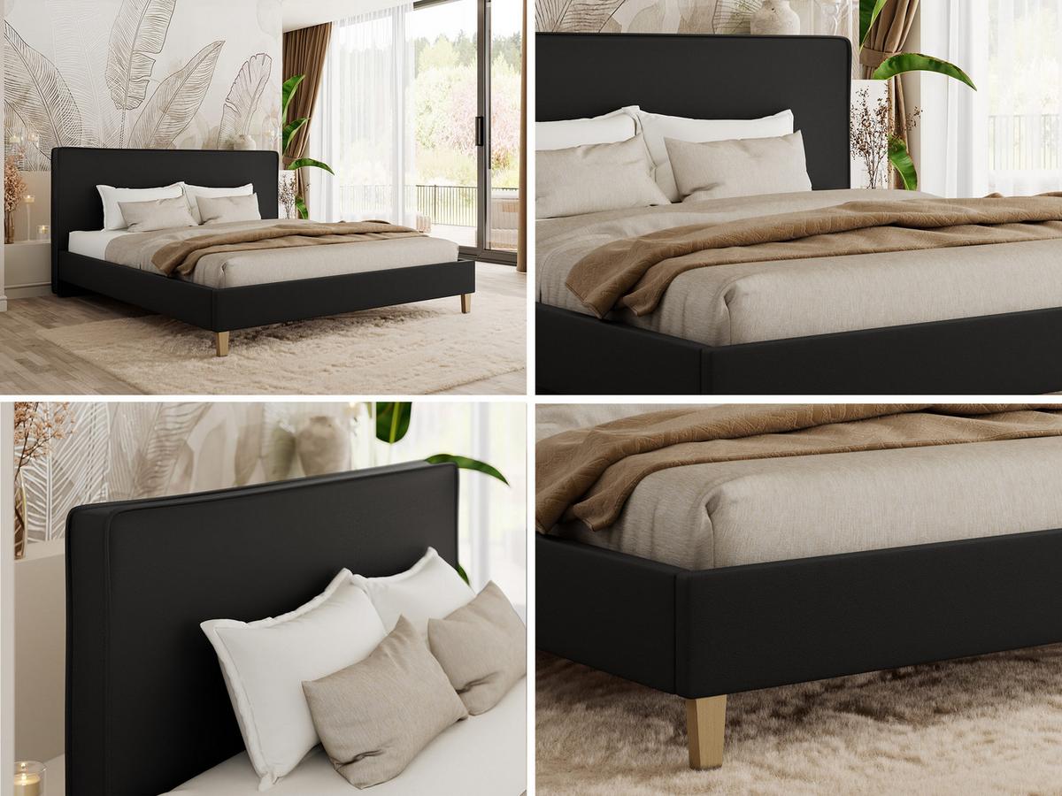 POLSTERBETT LUMARO CLASSIC 200/200 - Schwarz Kunstleder - Matratze Pocket - Schwarz/Kernbuche, Holz/Textil (200/200cm) - MKS