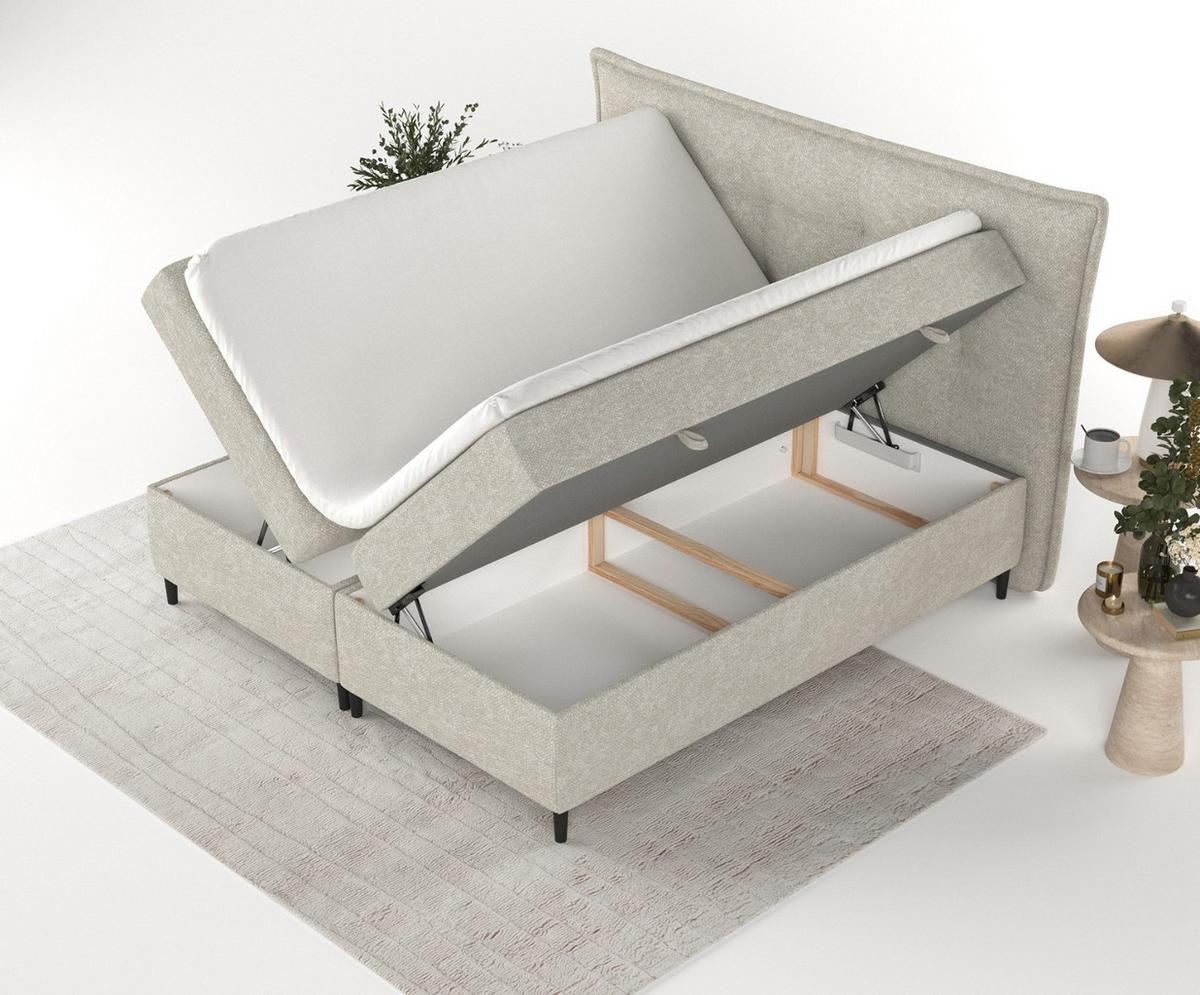BOXBETT Las Palmas 160/200 cm Beige im Alta Stoff - Beige/Schwarz, Holz/Holzwerkstoff (160/200cm) - AltaBeds