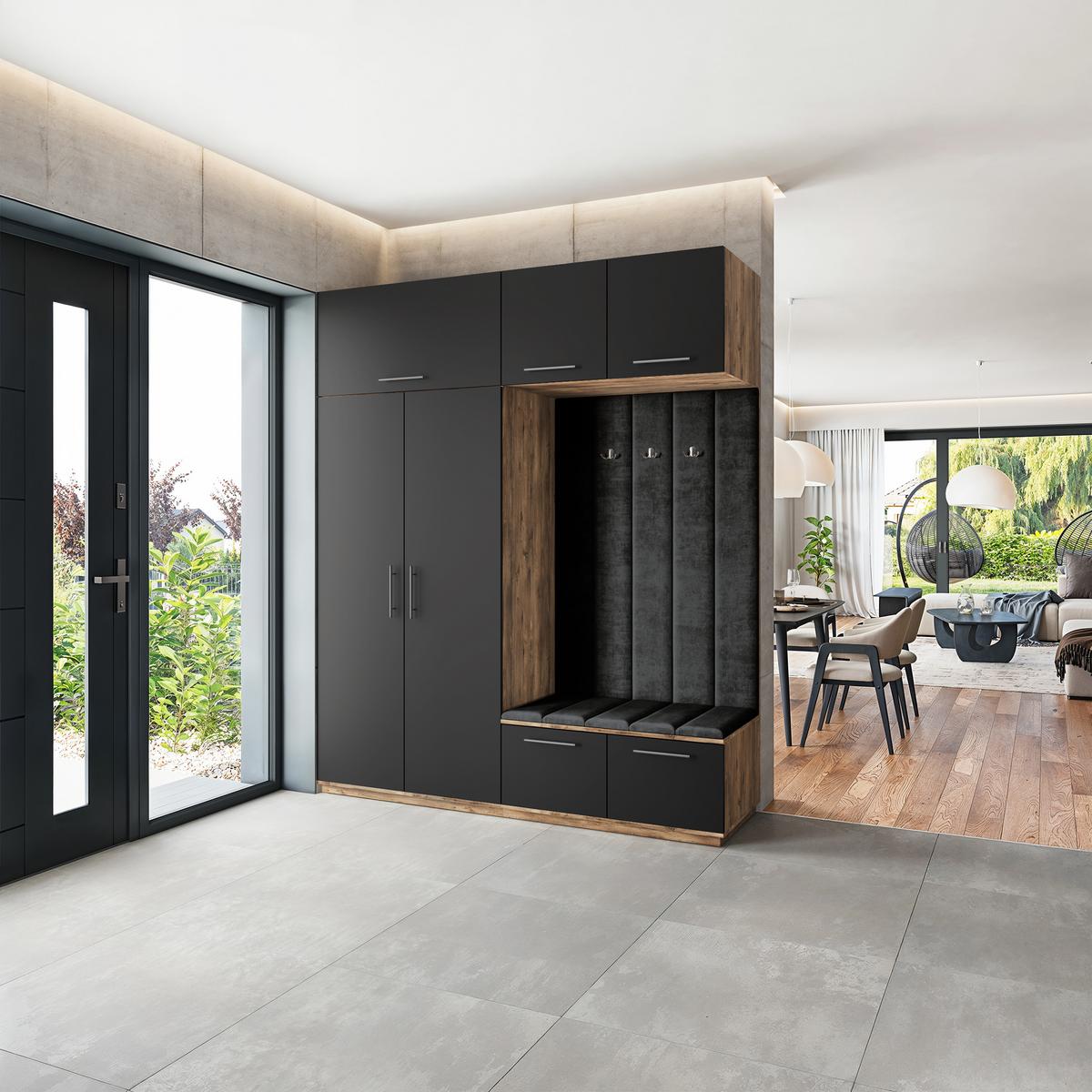 GARDEROBENSCHRANK REMA 200/240/60 cm Modern Eichefarben - Eichefarben/Schwarz, Holzwerkstoff (200/240/60cm) - MASSENO