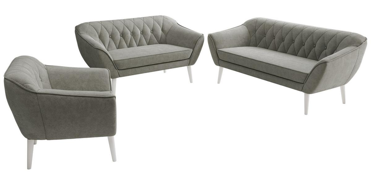 SITZGARNITUR PIRS 3+2+1 - Grau Strukture - Weiße Beine - Platinfarben/Weiß, Holzwerkstoff/Textil (180/75/74cm) - MKS