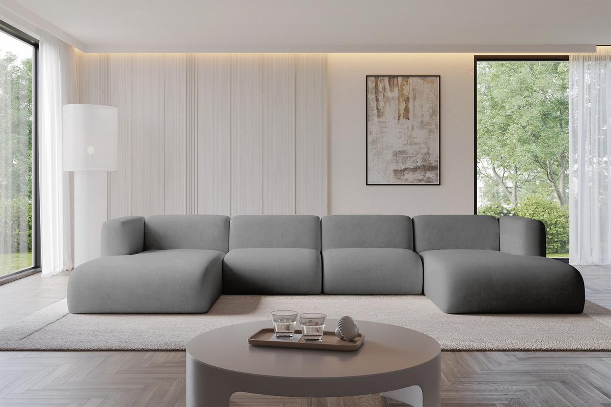 WOHNLANDSCHAFT MIRA-U2 408x179x70 Grau Velours - Schieferfarben/Schwarz, Holzwerkstoff/Kunststoff (408/70/179cm) - ALTDECOR