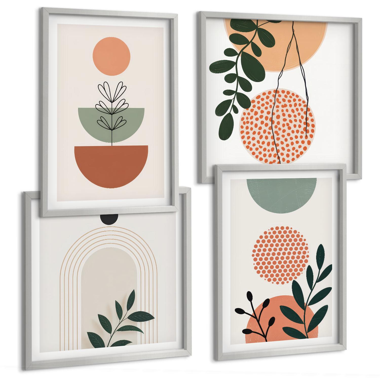 BILDER SET 4er Set - 50x50 cm & 40x60 cm Silberner Rahmen - Moderne Pflanzenmotive - Silberfarben, Kunststoff (50/50cm) - TULUP