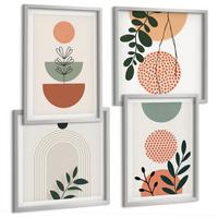 BILDER SET 4er Set - 50x50 cm & 40x60 cm Silberner Rahmen - Moderne Pflanzenmotive - Silberfarben, Kunststoff (50/50cm) - TULUP