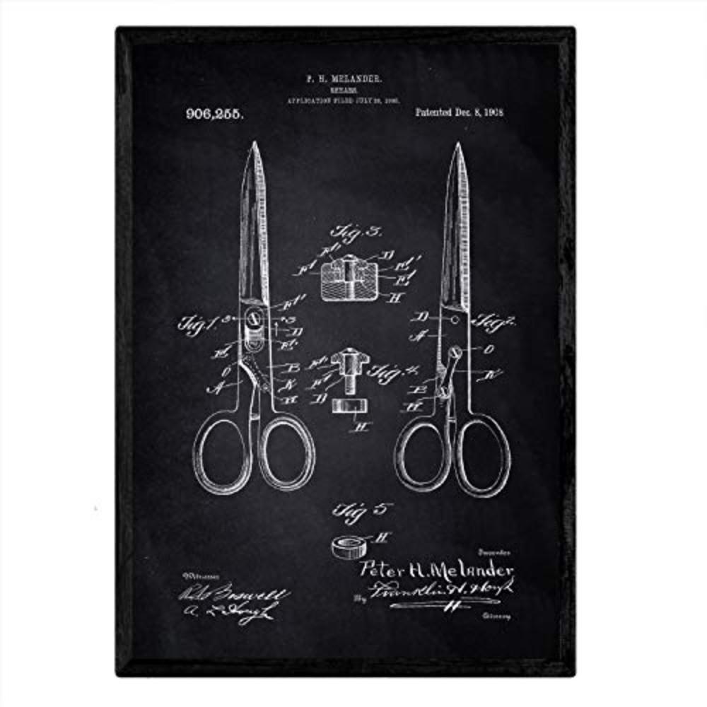 POSTER Schere Patent A3 Rahmenlos - Schwarz, Papier (29.7/5/42cm) - Nacnic