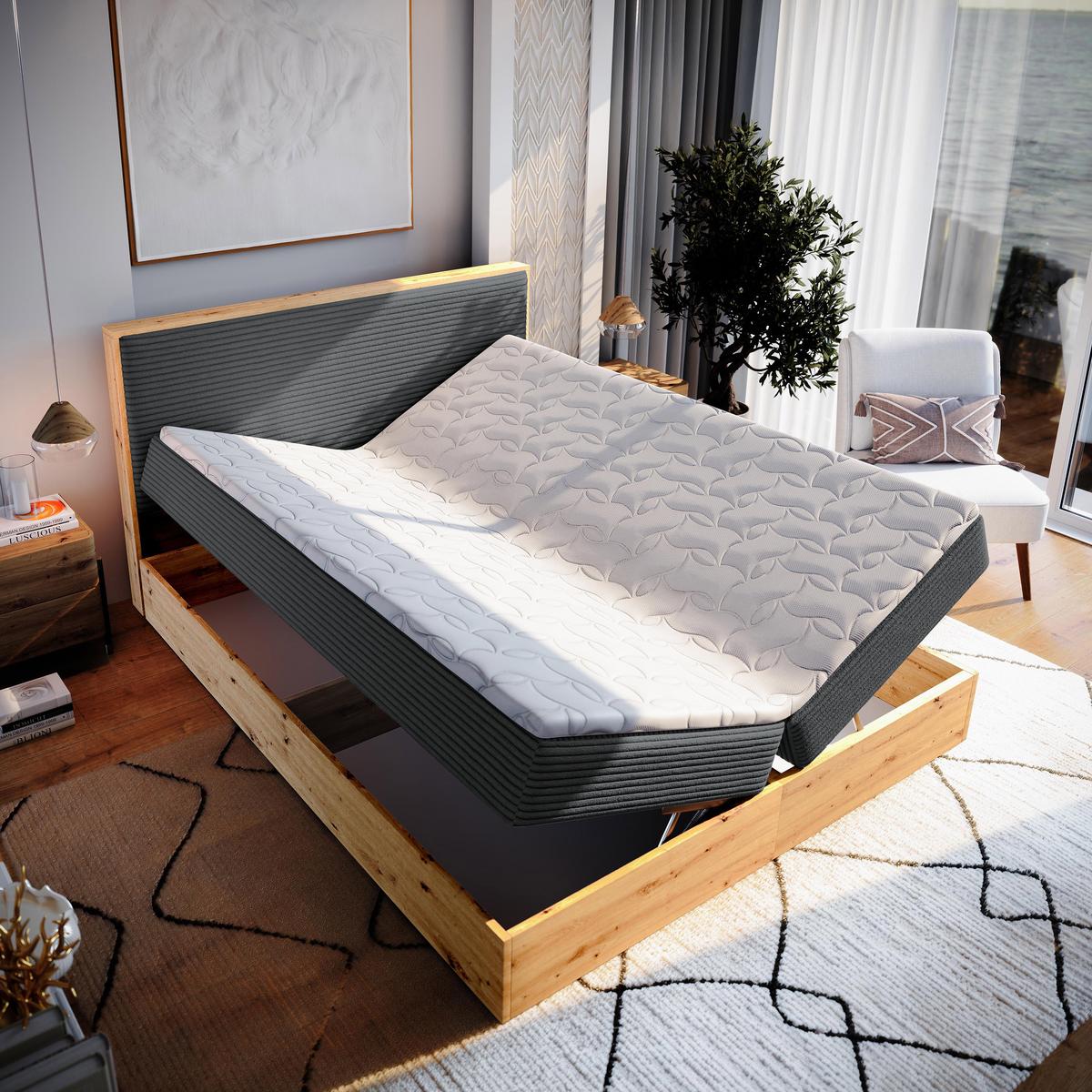 BOXBETT VERDON 180x200 cm mit Matratze und Topper - Graphitfarben - Graphitfarben, Holz (180/200cm) - MASSENO