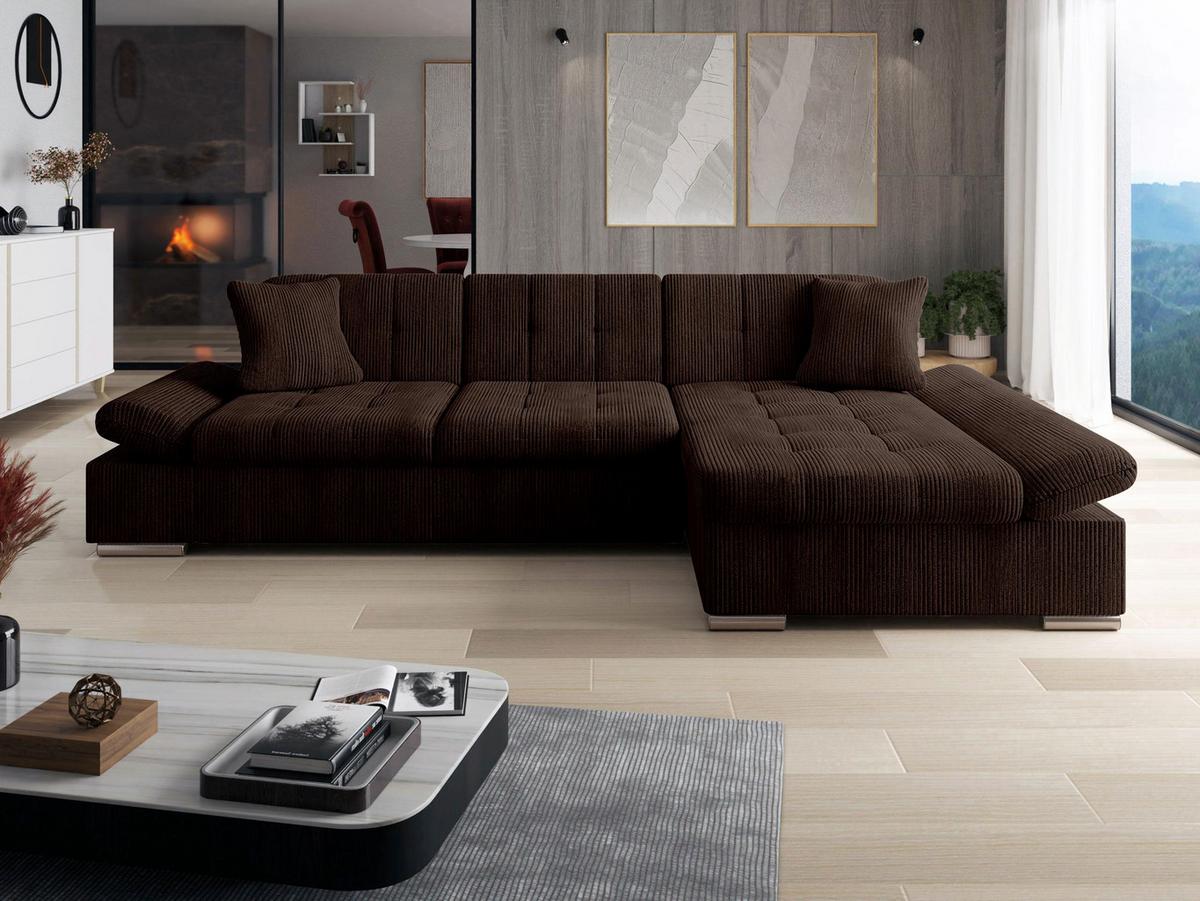 ECKSOFA Malwi Cord, Seite: Rechts - Nussbaumfarben, Holz/Textil (278/161cm) - MIRJAN24