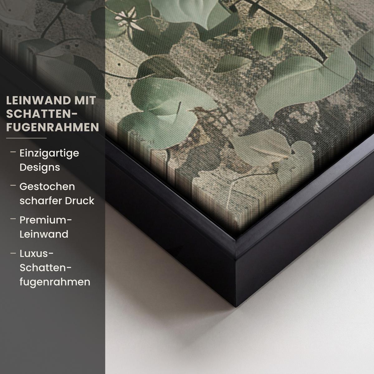 LEINWAND Bilder mit Rahmen - Blumen - Blätter - Abstrakt - Modern - 50x70 - Grau, Textil (50/70cm) - MuchoWow