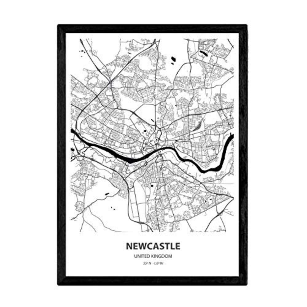 POSTER Newcastle - Vereinigtes Königreich A4 Schwarzer Rahmen - Schwarz, Papier (29.7/5/21cm) - Nacnic
