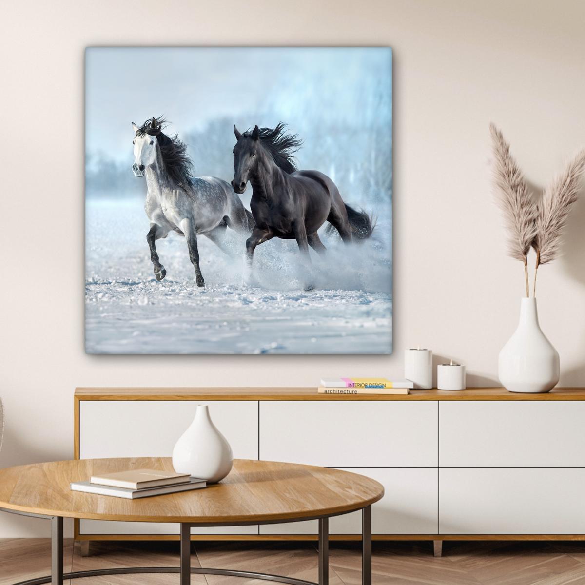 LEINWANDBILD Pferde - Winter - Tiere - Natur - Schnee Deko Groß 90x90 cm - Anthrazit, Textil (90/90cm) - MuchoWow