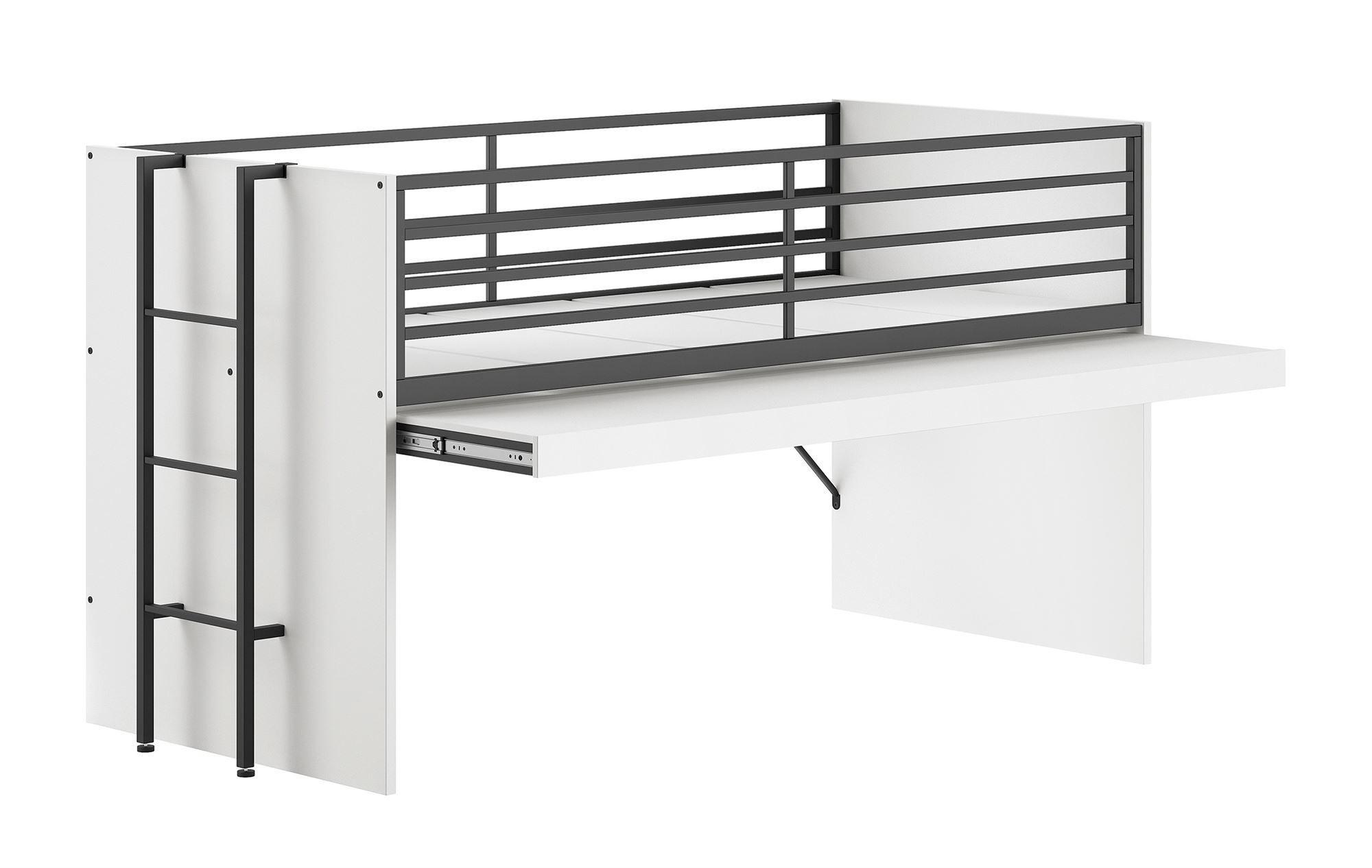 HALBHOCHBETT 90x200 Keelia Weiß Melamin mit Schreibtisch - Weiß, Kunststoff (90/200cm) - 58aufmkessel