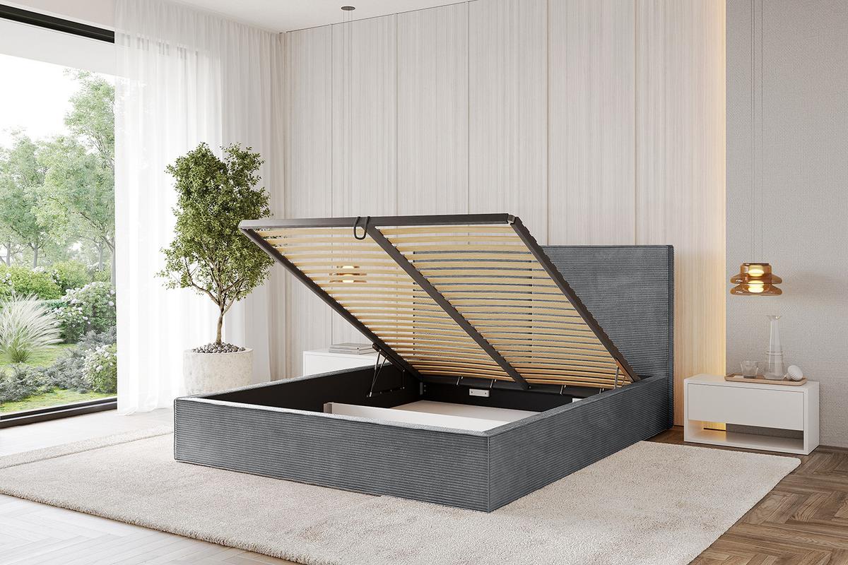 POLSTERBETT mit Bettkasten und Lattenrost, Boxbett ohne Matratze - EMMI 180x200 Dunkelgrau - Anthrazit, Holzwerkstoff/Textil (180/200cm) - ALTDECOR