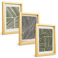 BILDER SET 3er Set - 20x30 cm Goldrahmen - Muster Linien Formen grün - Goldfarben, Kunststoff (20/30cm) - TULUP