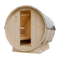 FASSSAUNA Spitzbergen 220 cm mit 8 kW Saunaofen (6 Personen) - Naturfarben, Holz (191/193/220cm) - Artsauna