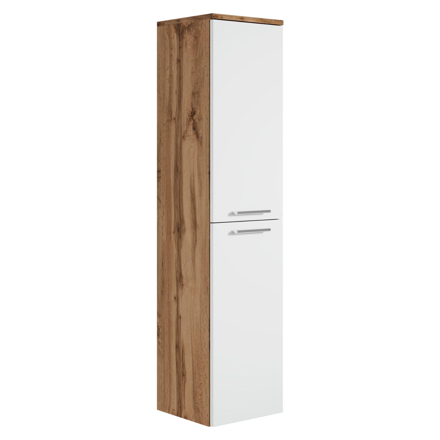 BADEZIMMERSCHRANK Saturnus mit 2 Türen Eiche mit Weiß - 35 x 35 x 130 cm - Eichefarben/Weiß, Holz (35/130/35cm) - Badplaats