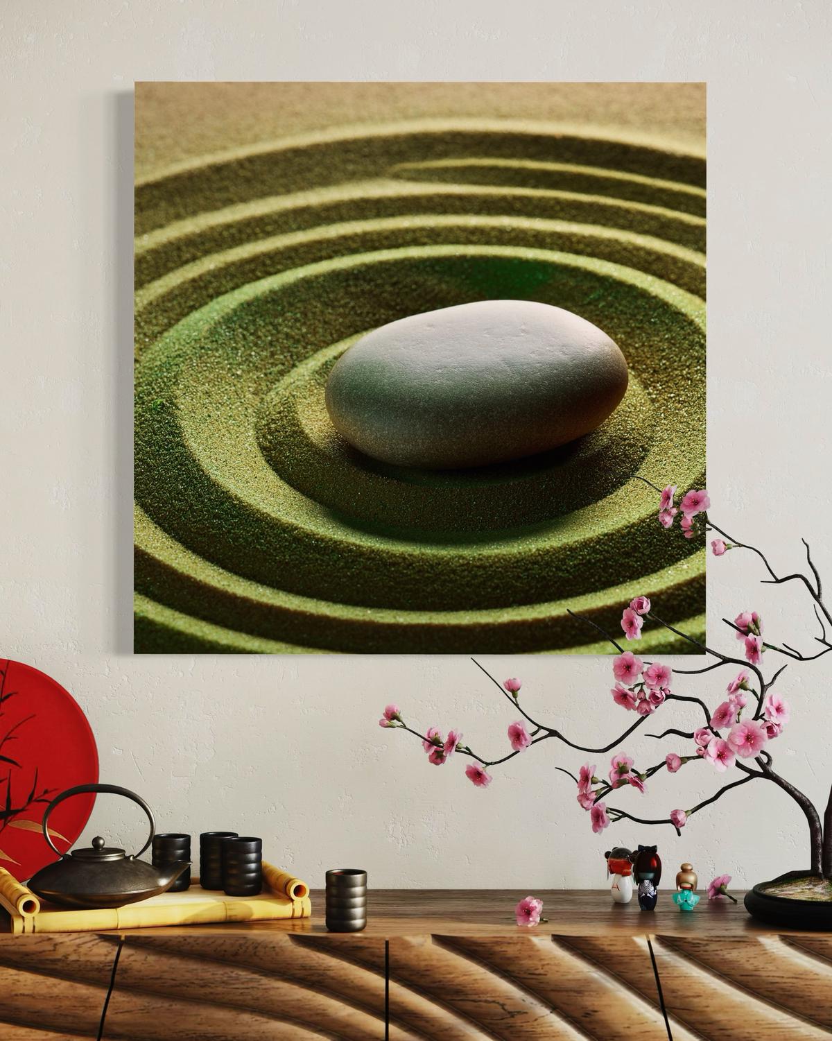 WANDBILD zen spa stein - Grün, Textil (30/30cm) - Feeby
