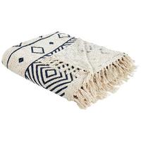 KUSCHELDECKE Baumwolle 220/240 cm Beige Najuy - Blau/Beige, Textil (220/240cm) - Beliani