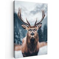 LEINWANDBILD Hirsche - Tiere - Landschaft - Winter - Schnee Deko Groß 90x140 cm - Kastanienfarben, Textil (90/140cm) - MuchoWow
