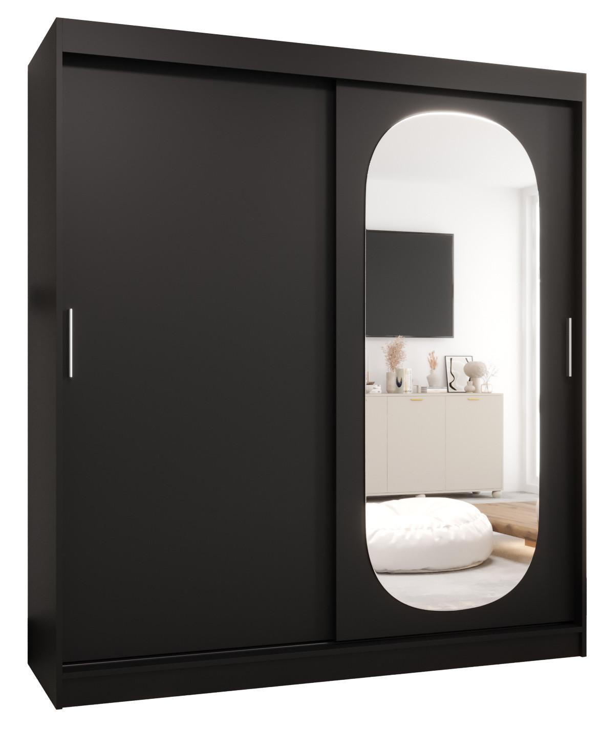 SCHIEBETÜRENSCHRANK mit Spiegel ROYAL 200/180/62 2-türig - Silberfarben/Schwarz, Holz (180/62/180cm) - MÖBEL KRYSPOL