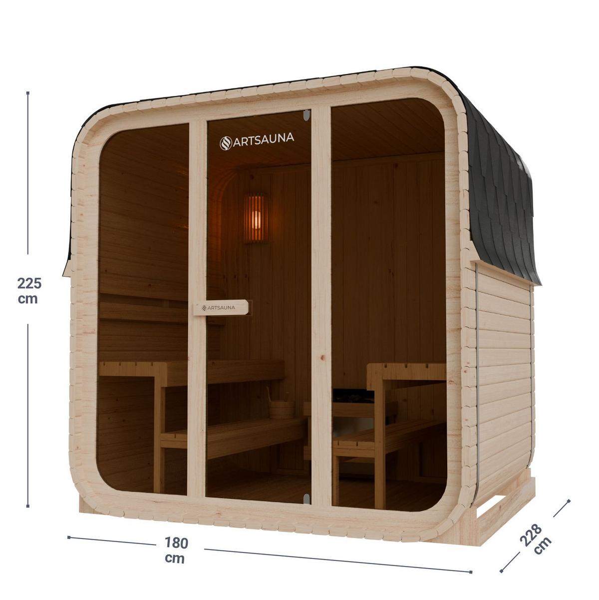 FASSSAUNA Fjora L 9 kW Saunaofen (6 Personen) - Naturfarben, Holz (228/225/180cm) - Artsauna