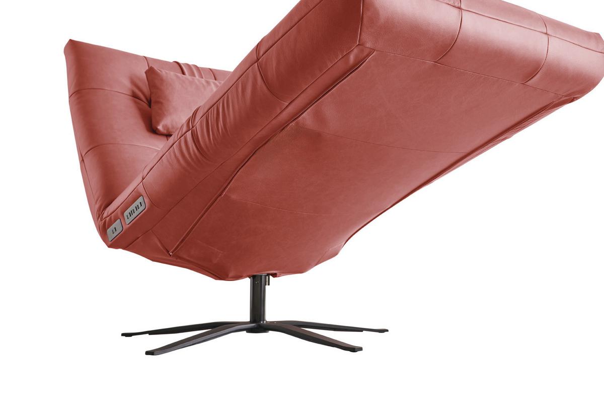 RELAXLIEGE LETICIA Rot Leder Drehbar (360°), Relaxfunktion - Rot/Schwarz, Leder/Metall (82/115/156cm) - KAWOLA