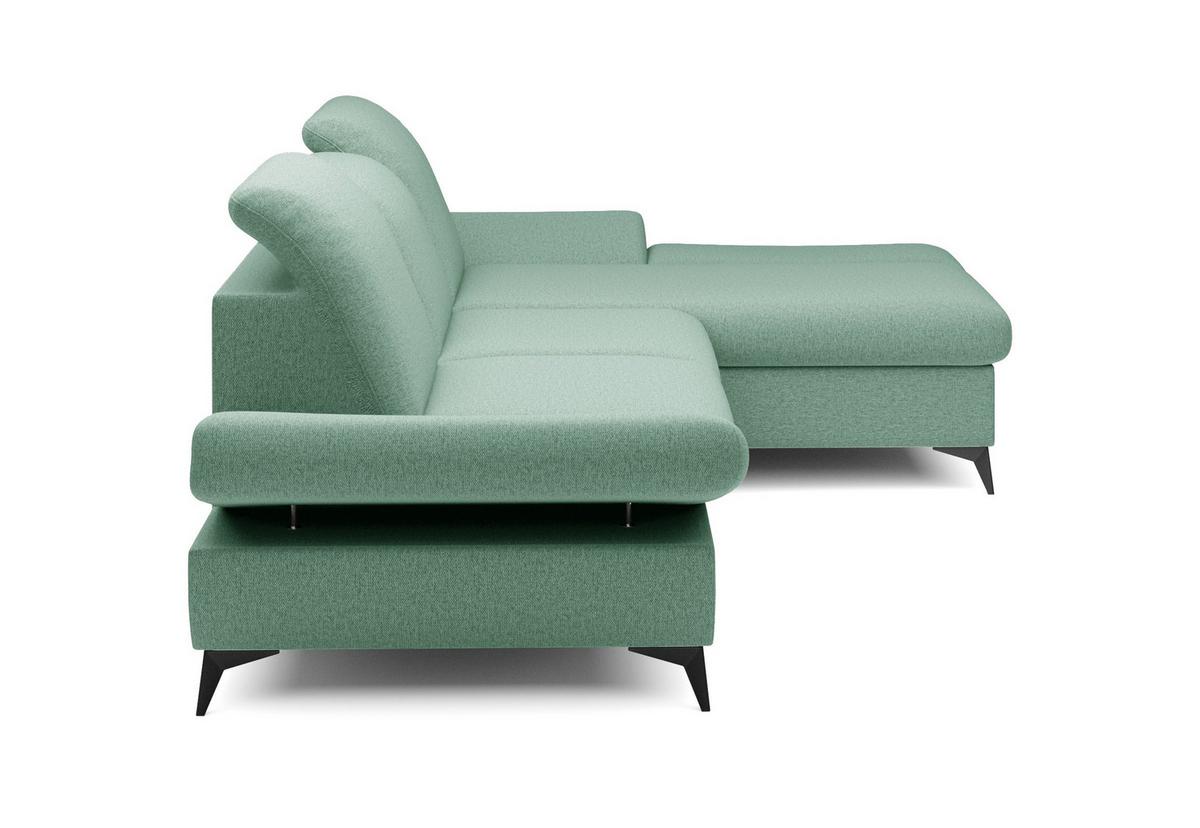ECKSOFA FELICE R-S Grün Geflochtener Stoff mit Schlaffunktion - Grün, Holz (284/166cm) - MASSENO