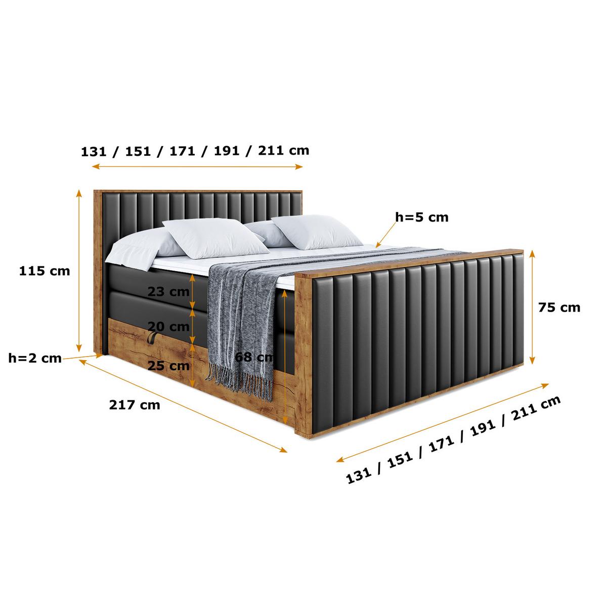 BOXSPRINGBETT mit Matratze H3|H4 und Lattenrost - LOLLI4-Z KING-160x200 - Schwarz Kunstleder - Schwarz, Holzwerkstoff (160/200cm) - ALTDECOR