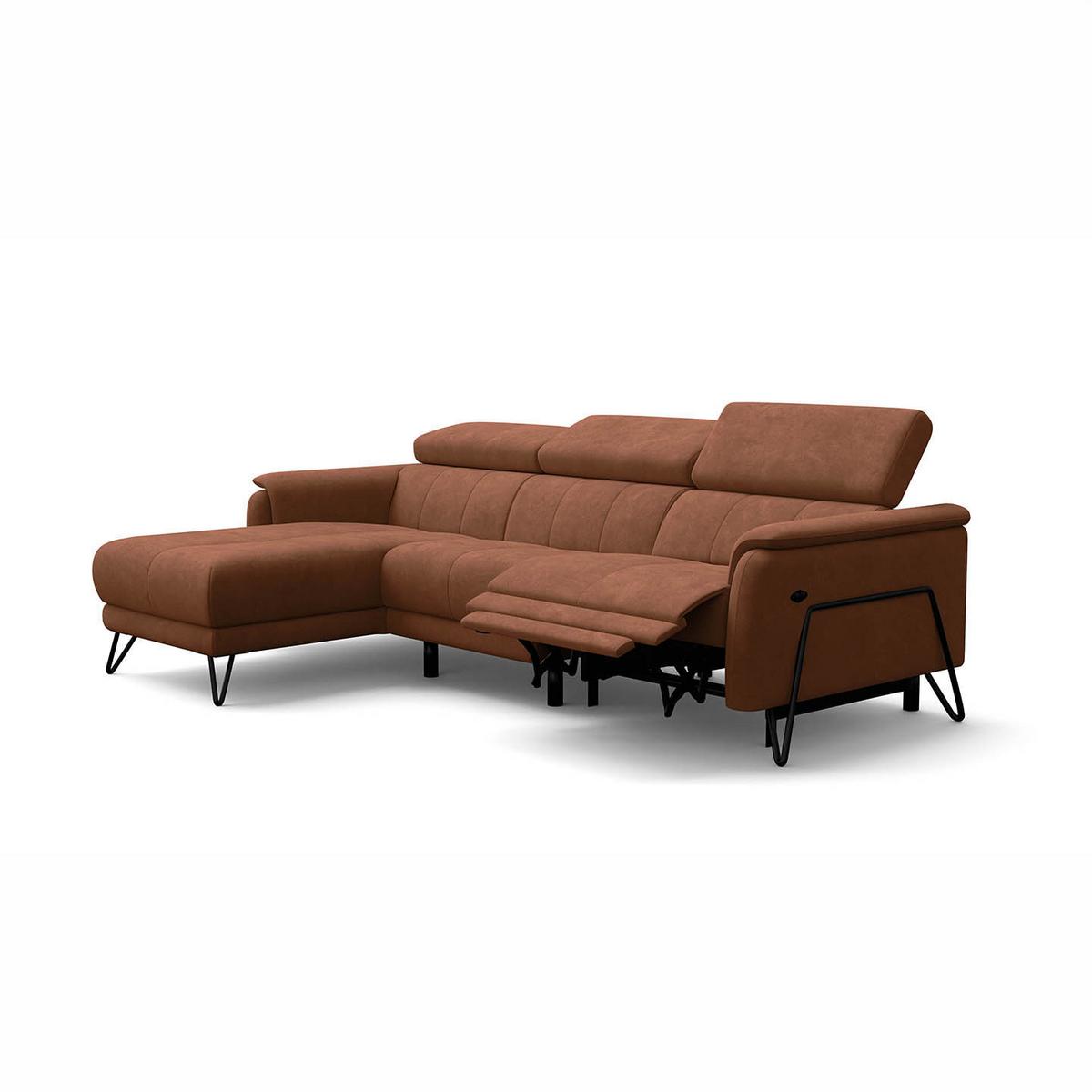 ECKSOFA RODEN 4-Sitzer mit Relax, braun, Veloursstoff - Braun, Holz/Textil (268/92cm) - Wozimo