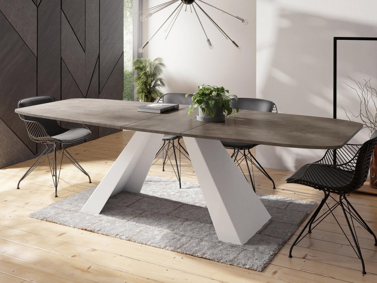 ESSTISCH Monte Weiß rechteckig ausziehbar, Dunkelgrauer Chicago Beton 160-200/80/76 cm - Dunkelgrau/Weiß, Holzwerkstoff/Metall (80/198/76cm) - WFL GROUP