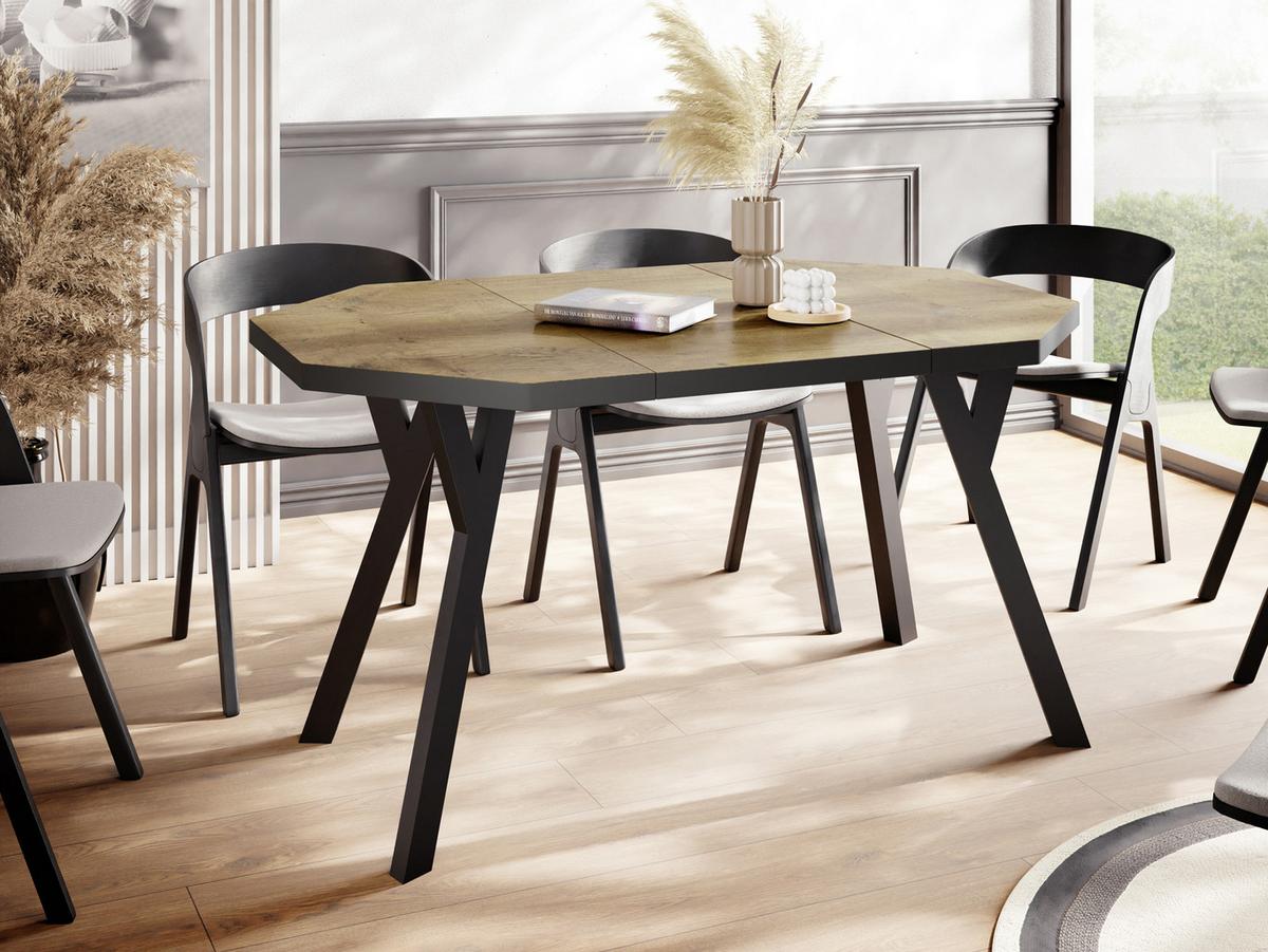 ESSTISCH Desmond achteckiger ausziehbarer, Lancelot Eiche 100-150/100/76 cm - Eichefarben/Schwarz, Holz/Holzwerkstoff (100/150/76cm) - WFL GROUP