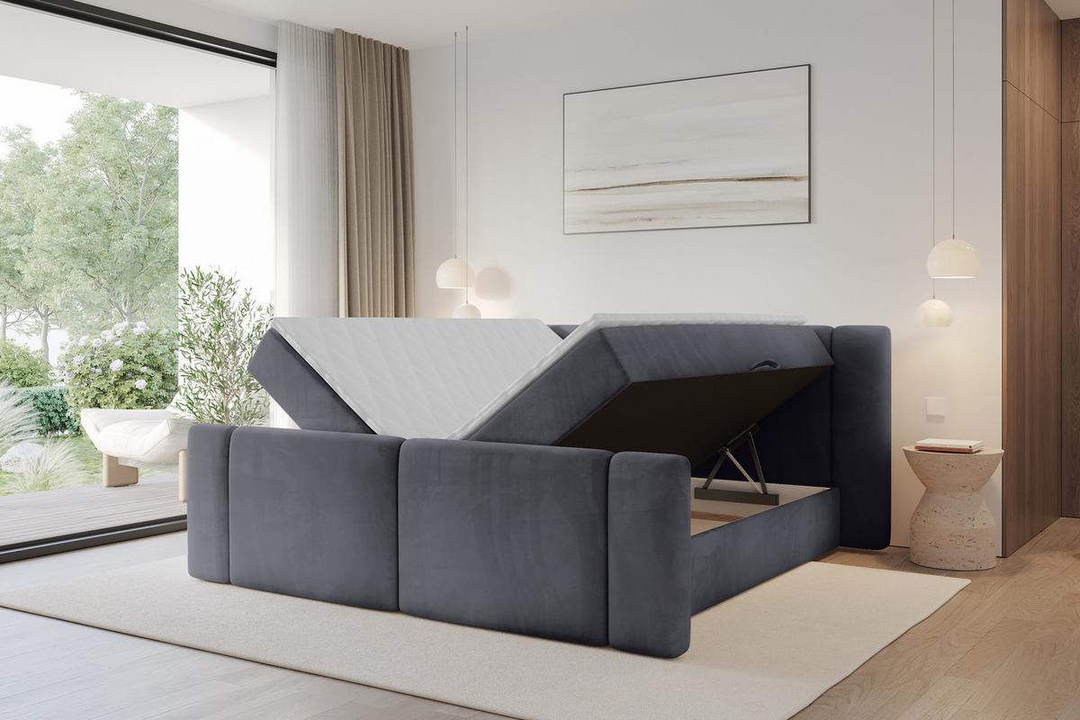 BOXBETT mit Matratze H4 - EVON Zanozek - 180x200 cm Dunkelgrau - Dunkelgrau, Holzwerkstoff (180/200cm) - ALTDECOR