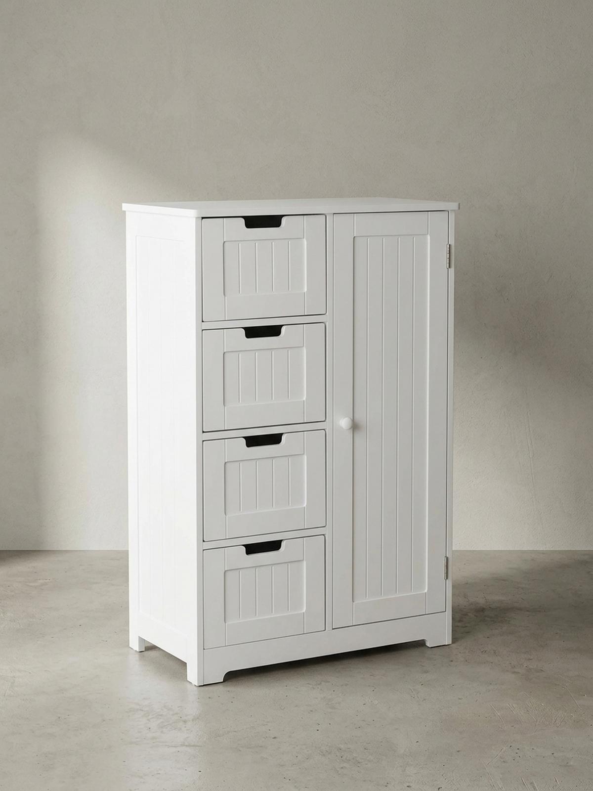 BADSCHRANK Weiß 30x83x30 cm im Landhausstil aus MDF mit 4 Schubladen - Weiß, Holz (56/83/30cm) - KADIMA DESIGN