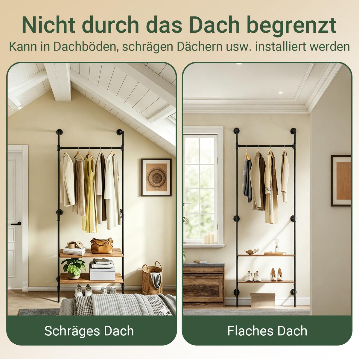 KLEIDERSTANGE mit 2 Regalböden, 45kg Tragkraft, 91,5x48x220cm - Schwarz, Metall (48/220/91.5cm) - SoBuy
