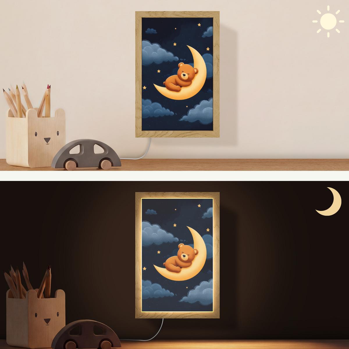 WANDLEUCHTE Teddybär - Mond - Wolken - Sterne 20x30 cm - Dunkelblau, Holzwerkstoff (20/30/8cm) - OnlyWow