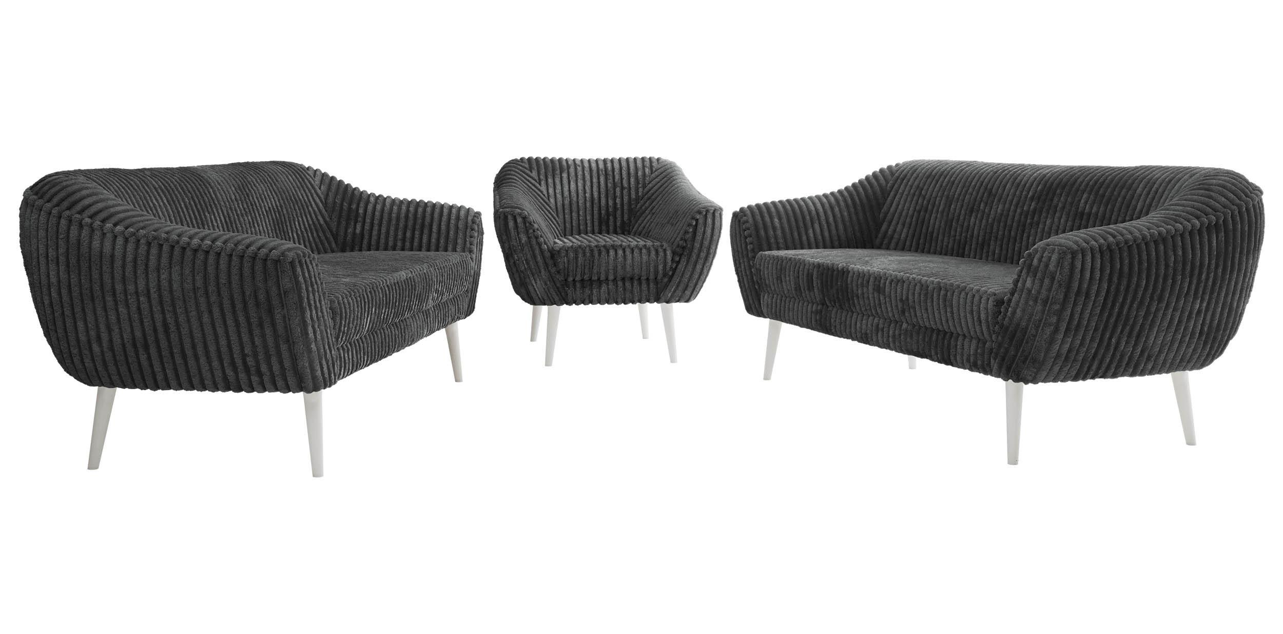 SITZGARNITUR PIRS 3+3+1 - Grau Cord - Weiße Beine - Weiß/Grau, Holzwerkstoff/Textil (180/75/74cm) - MKS