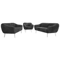 SITZGARNITUR PIRS 3+3+1 - Grau Cord - Weiße Beine - Weiß/Grau, Holzwerkstoff/Textil (180/75/74cm) - MKS