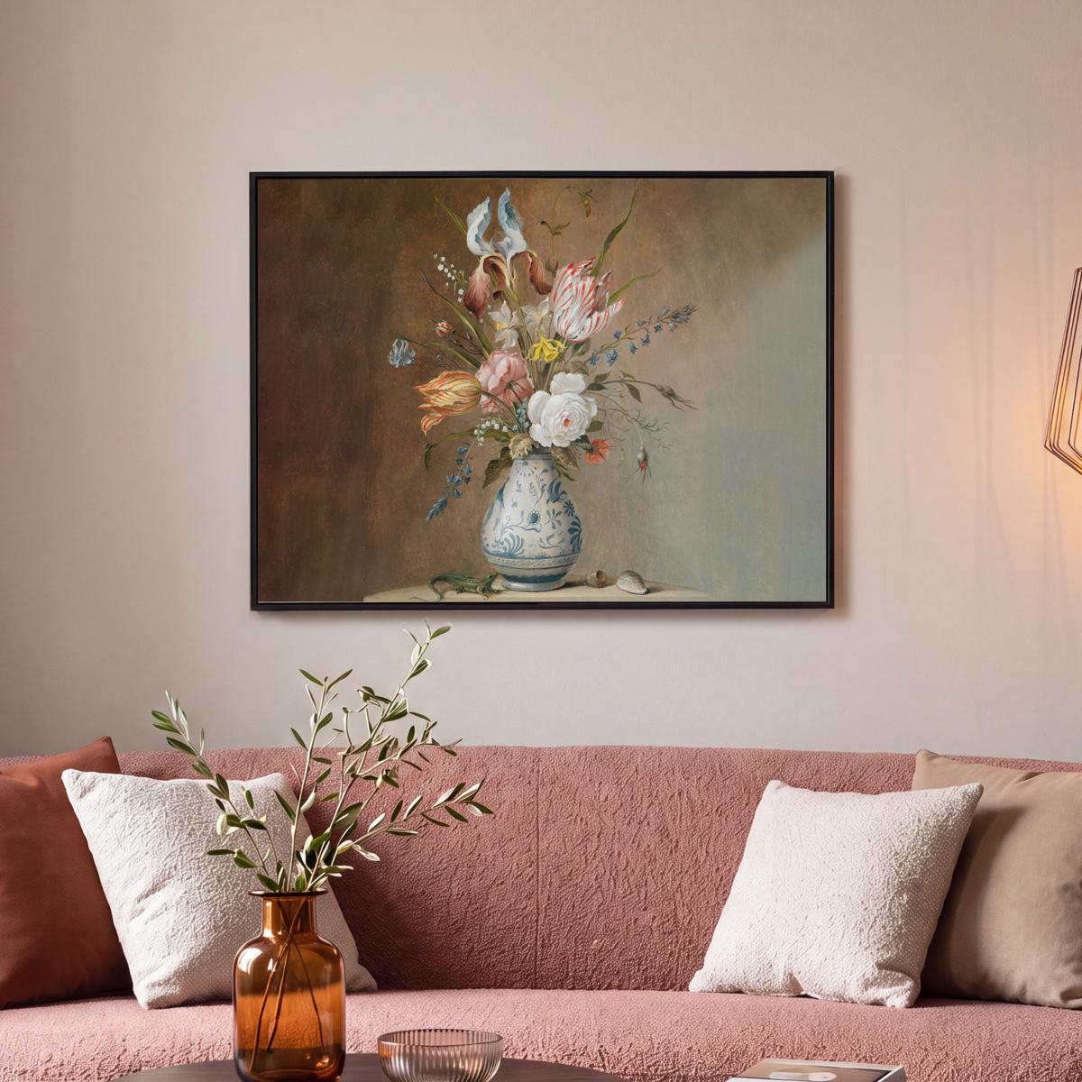 LEINWAND Bilder mit Rahmen - Alte Meister - Blumen - Balthasar van der Ast - 80x60 - Hellbraun, Textil (80/60cm) - MuchoWow
