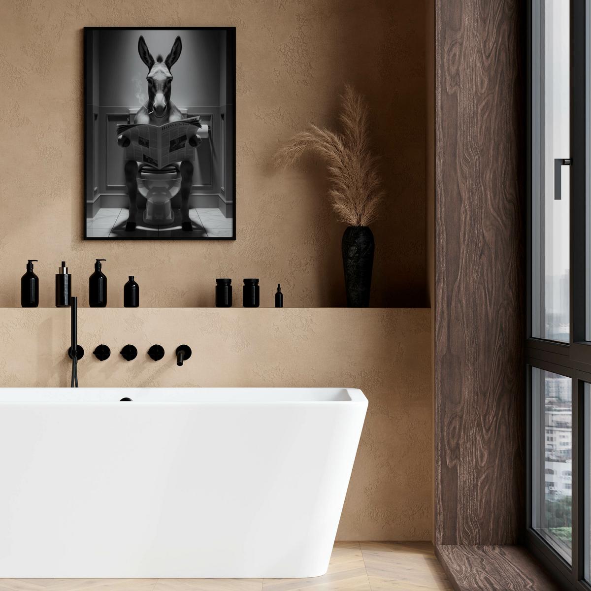 POSTER für Badezimmer WC ESEL mit Zeitung auf Toilette Abstraktion 30x40cm - Schwarz/Weiß, Papier (30/40/1cm) - Muralo