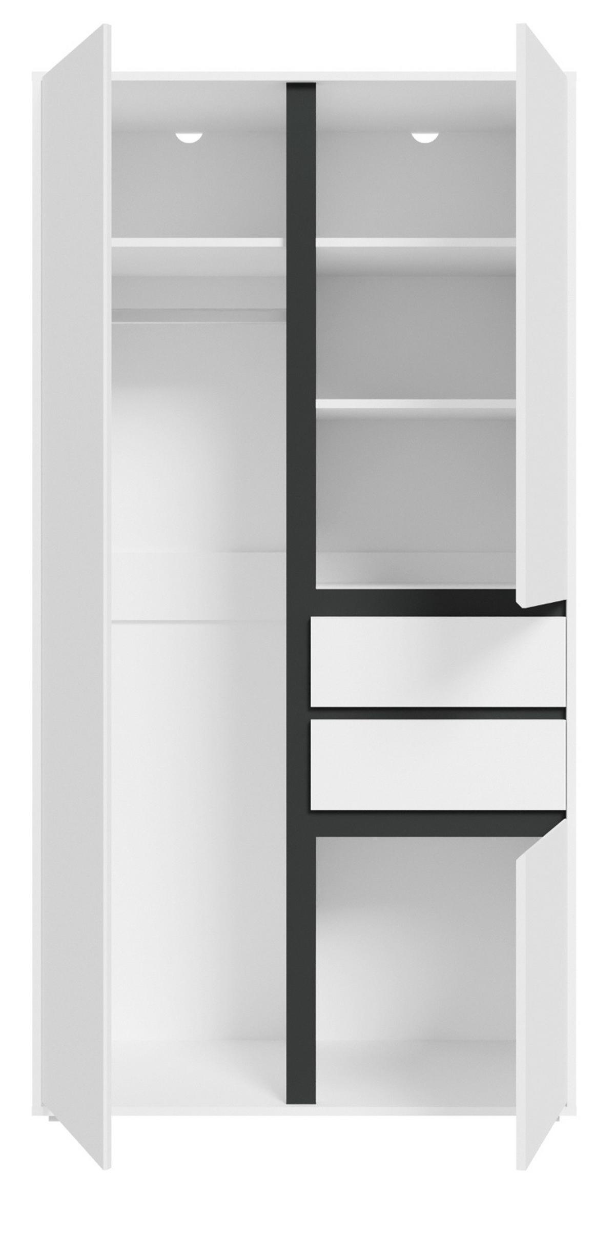 KLEIDERSCHRANK weiß, grau 100 x 194 cm, Drehtürenschrank 3-türig - Anthrazit/Silberfarben, Holzwerkstoff/Kunststoff (100/194/56cm) - Inn.Furn