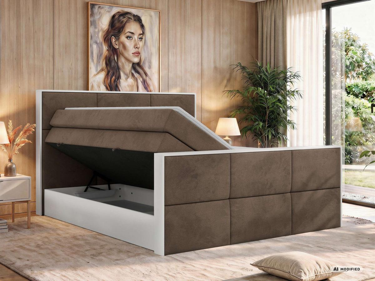BOXSPRINGBETT DELVIT KING DUO 140/200 - Braun Velvet - Topper Visco - H3 - Schwarz/Braun, Kunststoff/Textil (140/200cm) - MKS