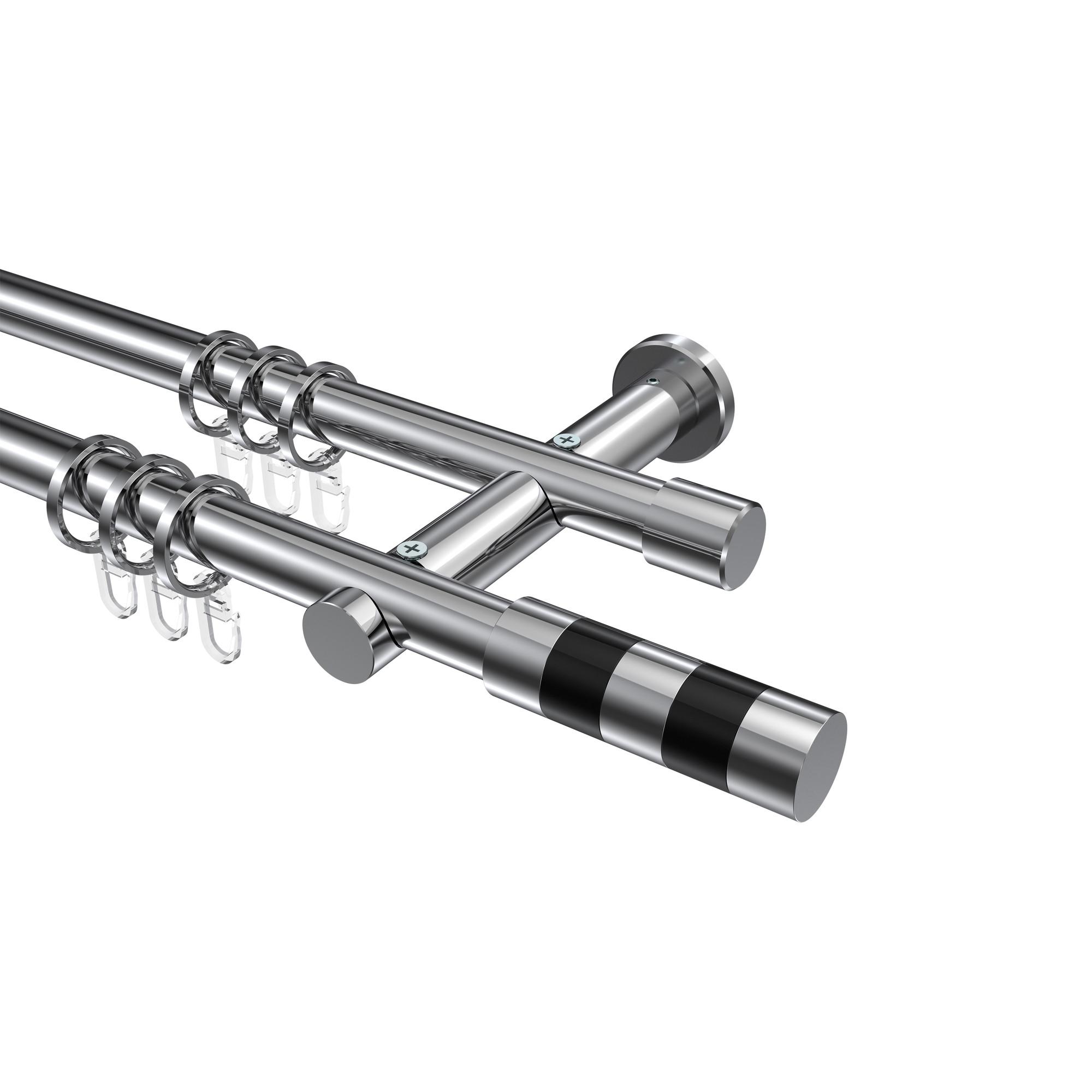 GARDINENSTANGE Platon Mavell 360 cm (geteilt in 2 x 180 cm), 2-läufig, 20 mm Ø Chrom - Chromfarben/Schwarz, Metall (360cm) - INTERDECO