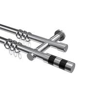 GARDINENSTANGE Platon Mavell 360 cm (geteilt in 2 x 180 cm), 2-läufig, 20 mm Ø Chrom - Chromfarben/Schwarz, Metall (360cm) - INTERDECO