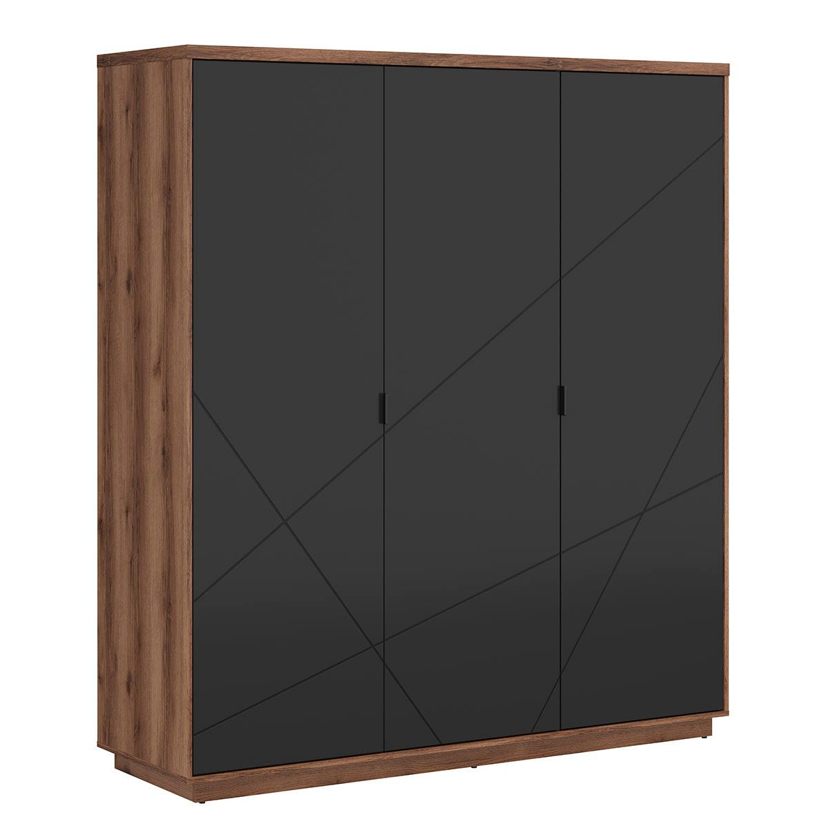 SCHRANK 3 Türen Sven Schwarz und Holz - Schwarz, Holzwerkstoff (180/200/56cm) - Petits-meubles