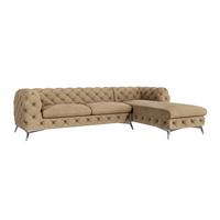 ECKSOFA Chesterfield Laura Beige Samt - Beige/Silberfarben, Holz/Textil (305/200cm) - S-Style Möbel