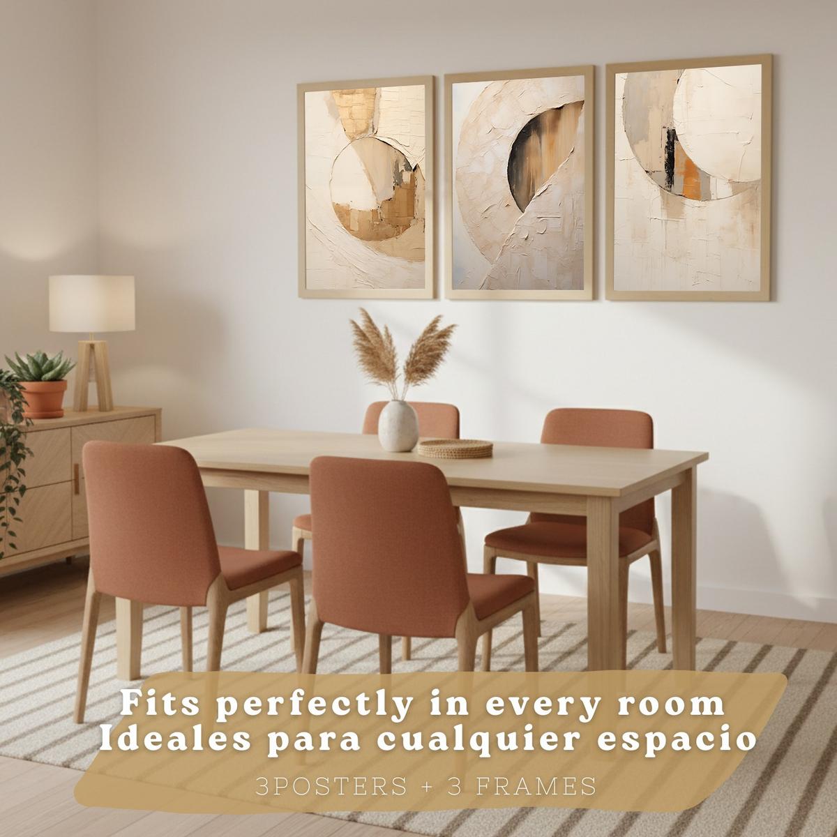 POSTER Set of 3 Abstract Geometric Wall Art Prints Modern Living Room Bedroom Kitchen Bathroom Decor Rahmenlos A4 - Beige, Papier (29.7/1/21cm) - Nacnic