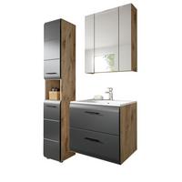 BADMÖBEL-SET 3-teilig Schwarz matt, Eiche Nox, Badezimmer Komplett-Set mit Waschbecken, 105 x 185 cm - Eichefarben/Schwarz, Glas/Keramik (105/185/46cm) - Inn.Furn