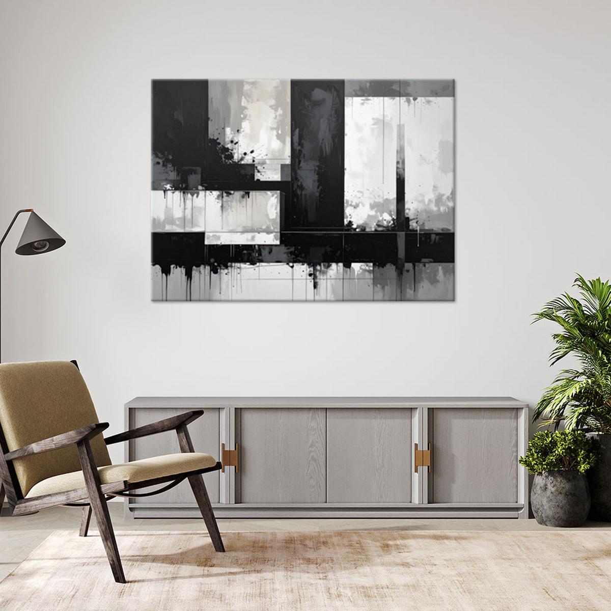 WANDBILD, Schwarz weiße moderne Abstrakt - Schwarz, Textil (45/30cm) - Feeby