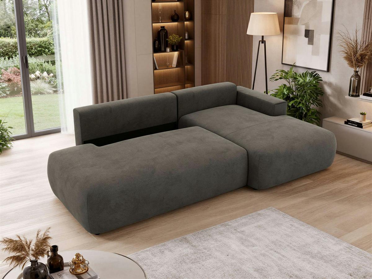 ECKSOFA TAREN L Dunkelgrau Velvet - Rechts - Dunkelgrau/Schwarz, Kunststoff/Textil - MKS