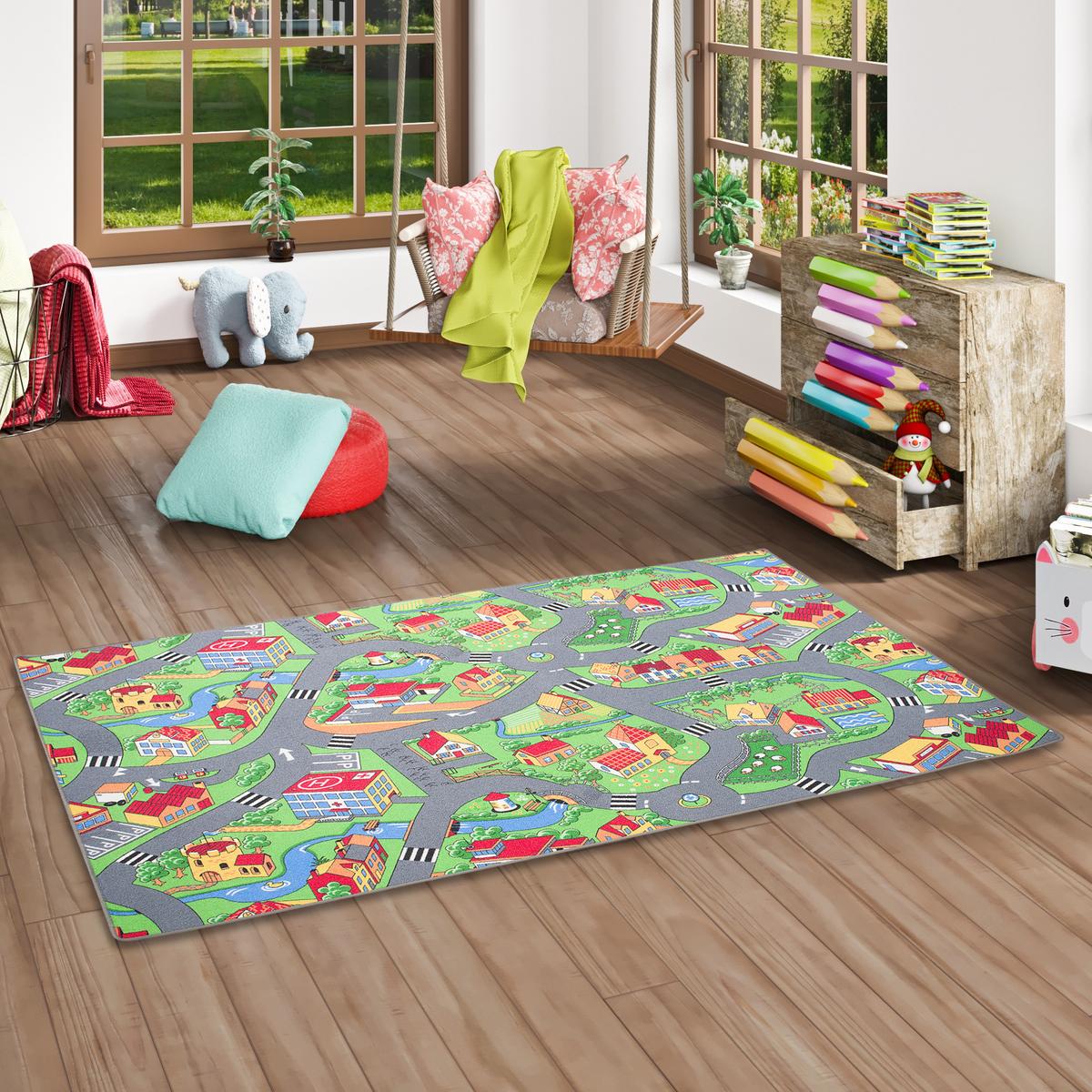 KINDER SPIEL STRASSENTEPPICH - Grün, Textil (200/250cm) - Snapstyle